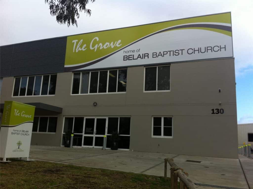 The Grove home of Belair Baptist Church Shop Front Signs Newcastle - Big Colour